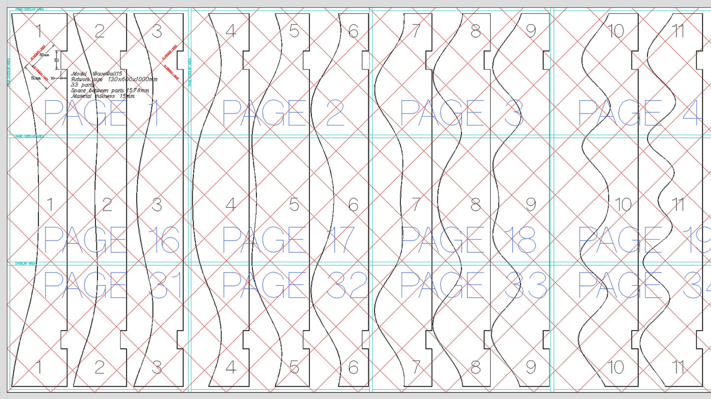 Parametric Wall Art WaveWall15 CNC cutting file - Bonitum CNC Model Studio