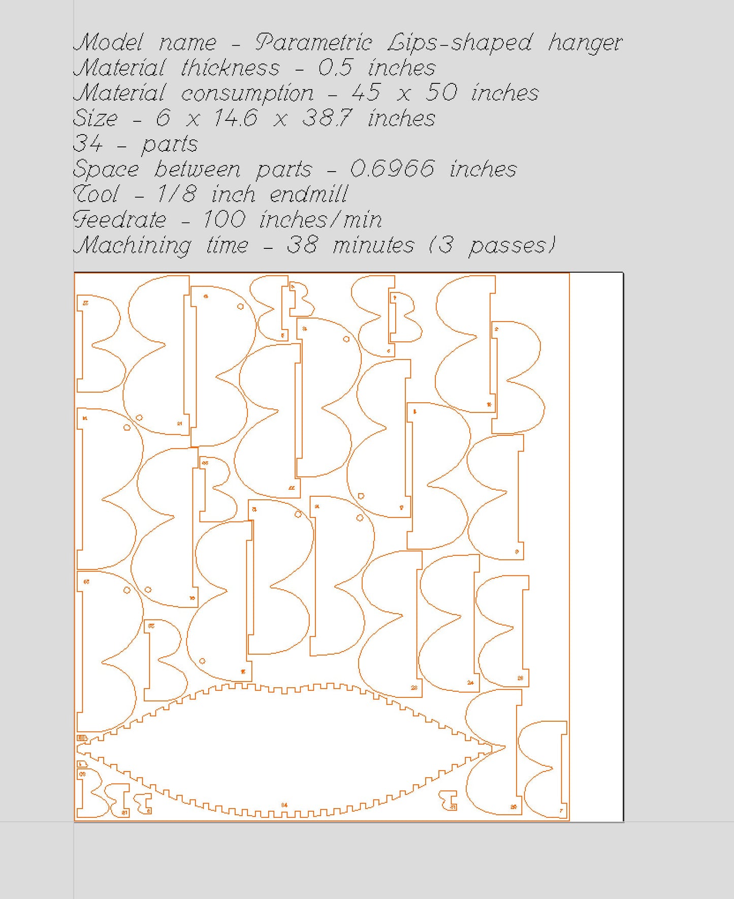 Parametric Lips-shaped hanger CNC cutting file - Bonitum CNC Model Studio