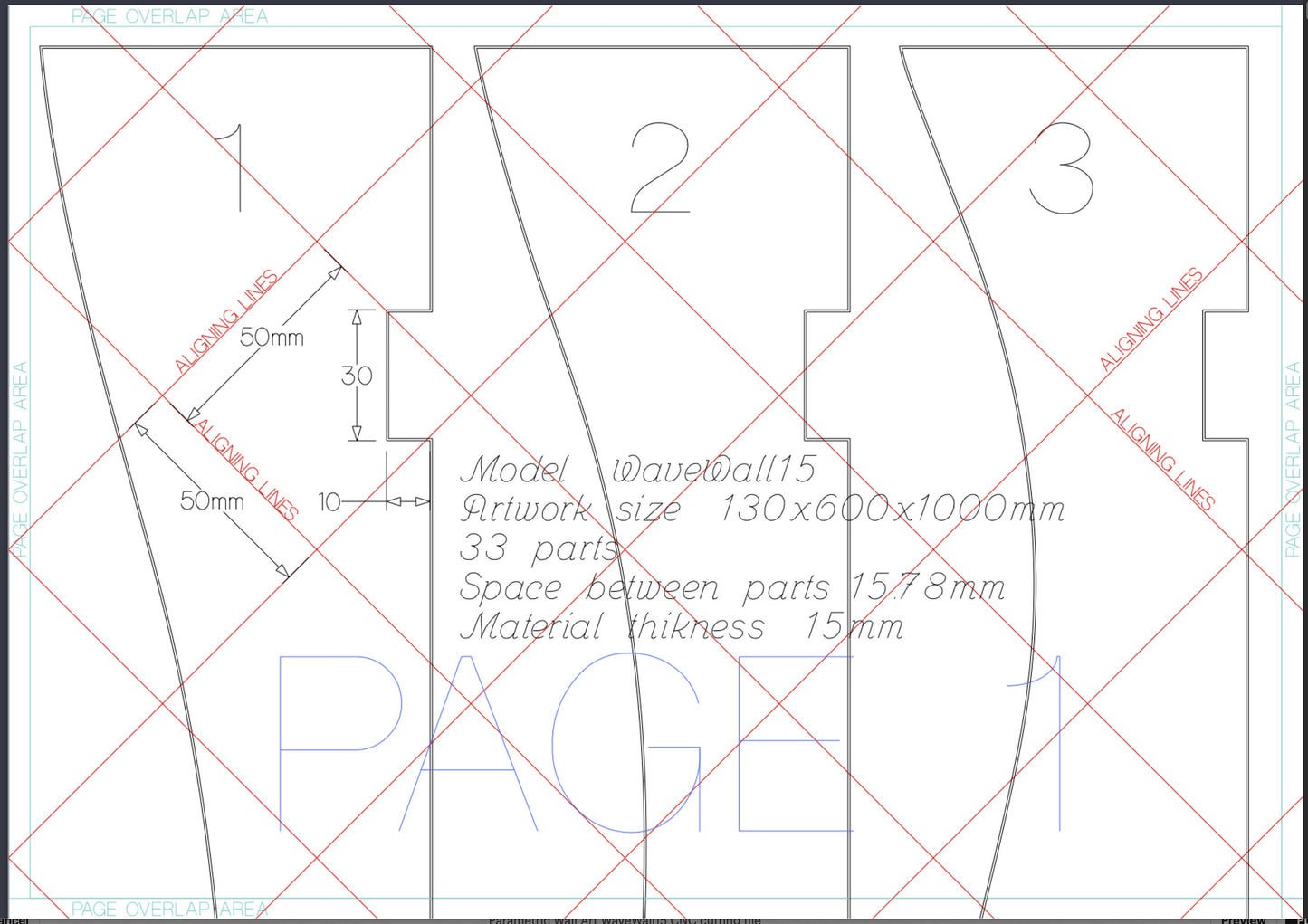 Parametric Wall Art WaveWall15 CNC cutting file - Bonitum CNC Model Studio