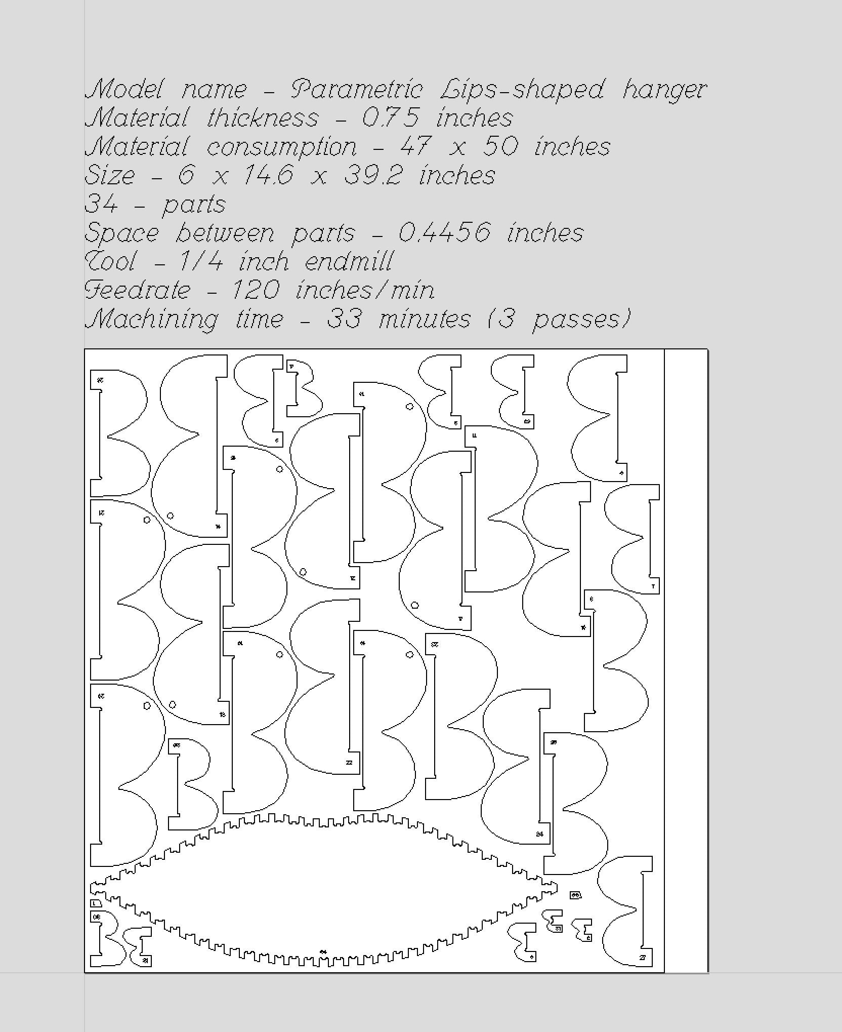 Parametric Lips-shaped hanger CNC cutting file - Bonitum CNC Model Studio